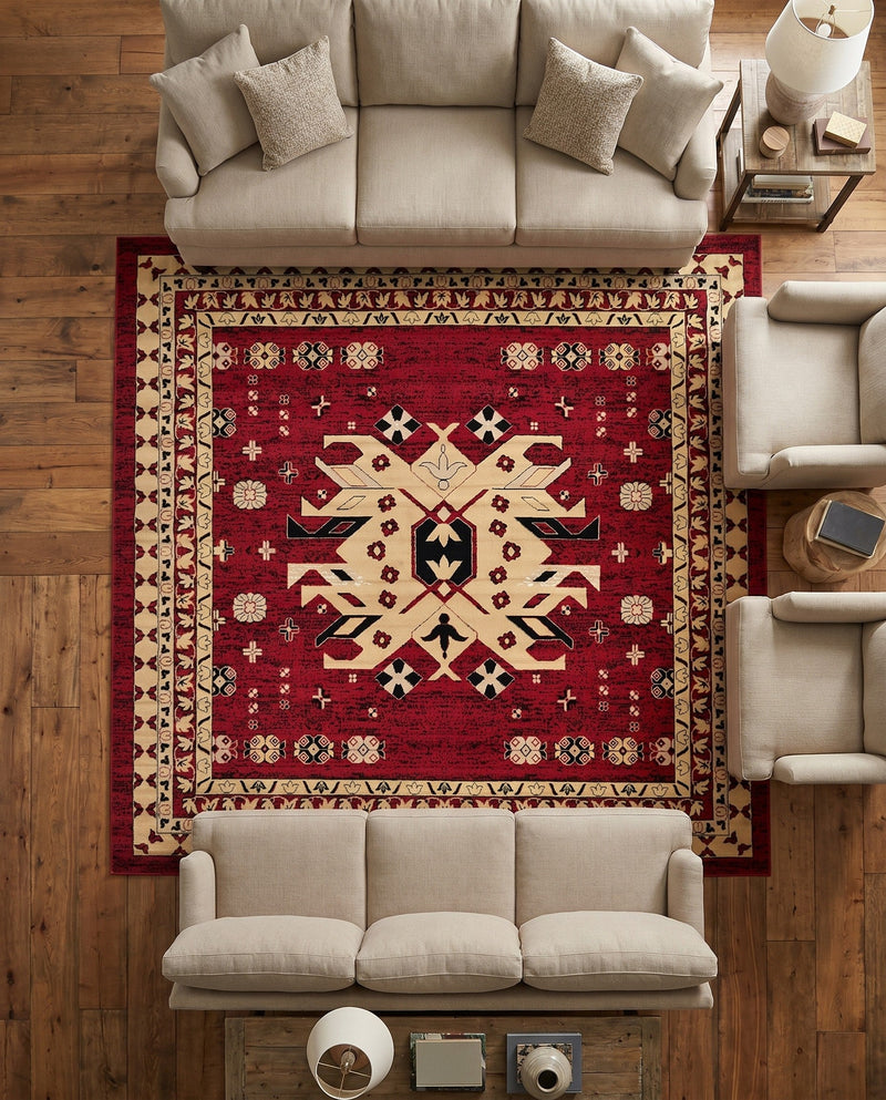Tabriz Tapestries Collection Area Rug - Azerbaijan (Red) Square Red  lifestyle 33