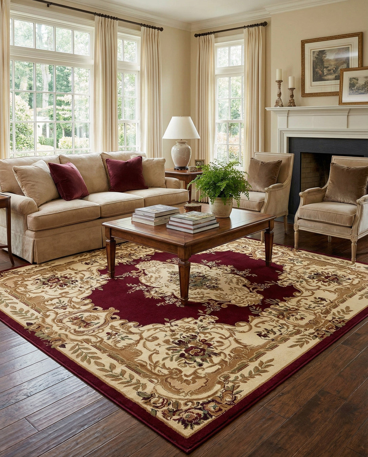 Versailles Elegance Collection Area Rug -  Vincennes Square Red  lifestyle 138