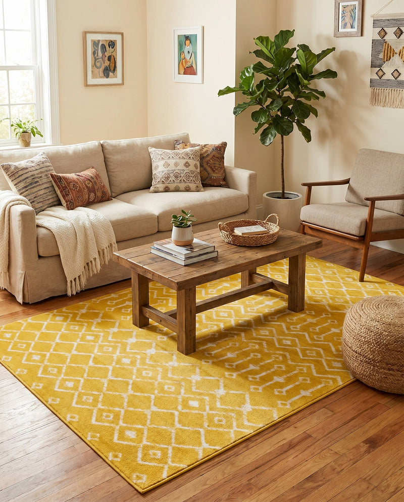 Marrakech Lattice Collection Area Rug - Medina (Yellow) Rectangle Yellow  lifestyle 15