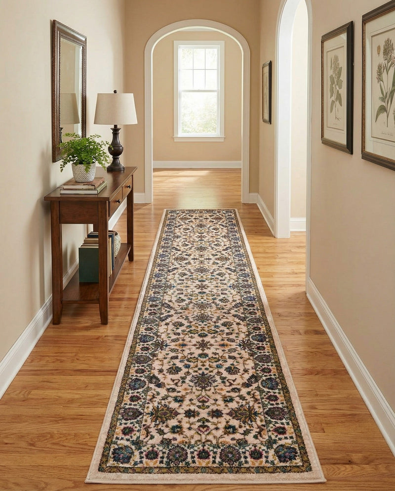 Casablanca Tapestry Collection Area Rug -  Marrakech (Ivory) Runner Ivory  lifestyle 56