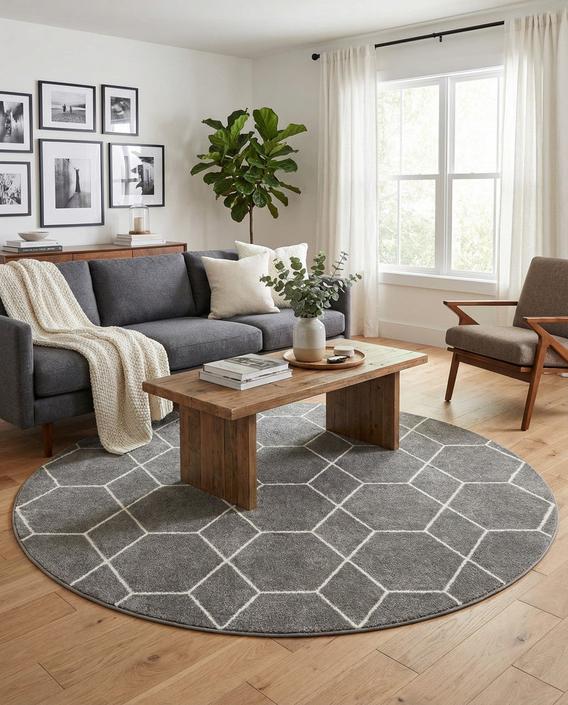 Trellis Mosaic Collection Area Rug - Arborville (Light Gray) Round Light Gray  lifestyle 56