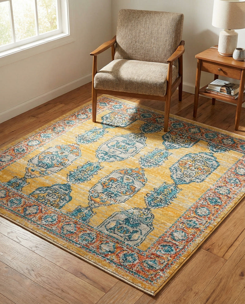 Seville Stripes Collection Area Rug -  Granada (Yellow) Square Yellow  lifestyle 68