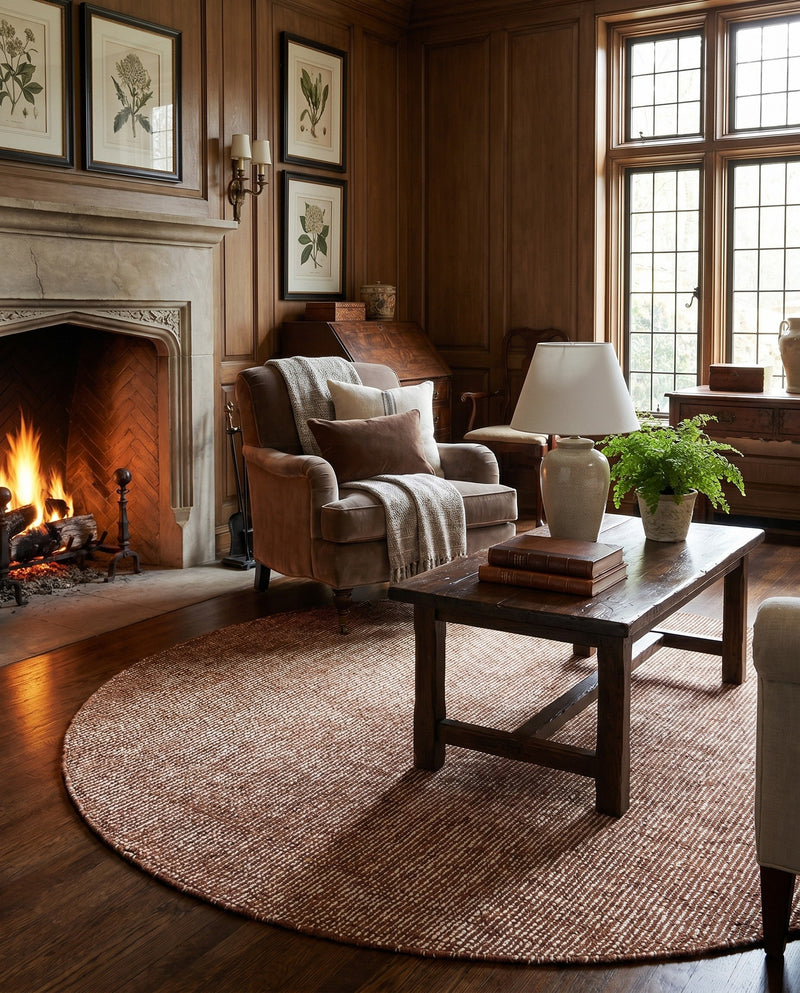Berkshire Estate Collection Area Rug - Windsor (Cocoa Bean Brown) Round Cocoa Bean Brown  lifestyle 45