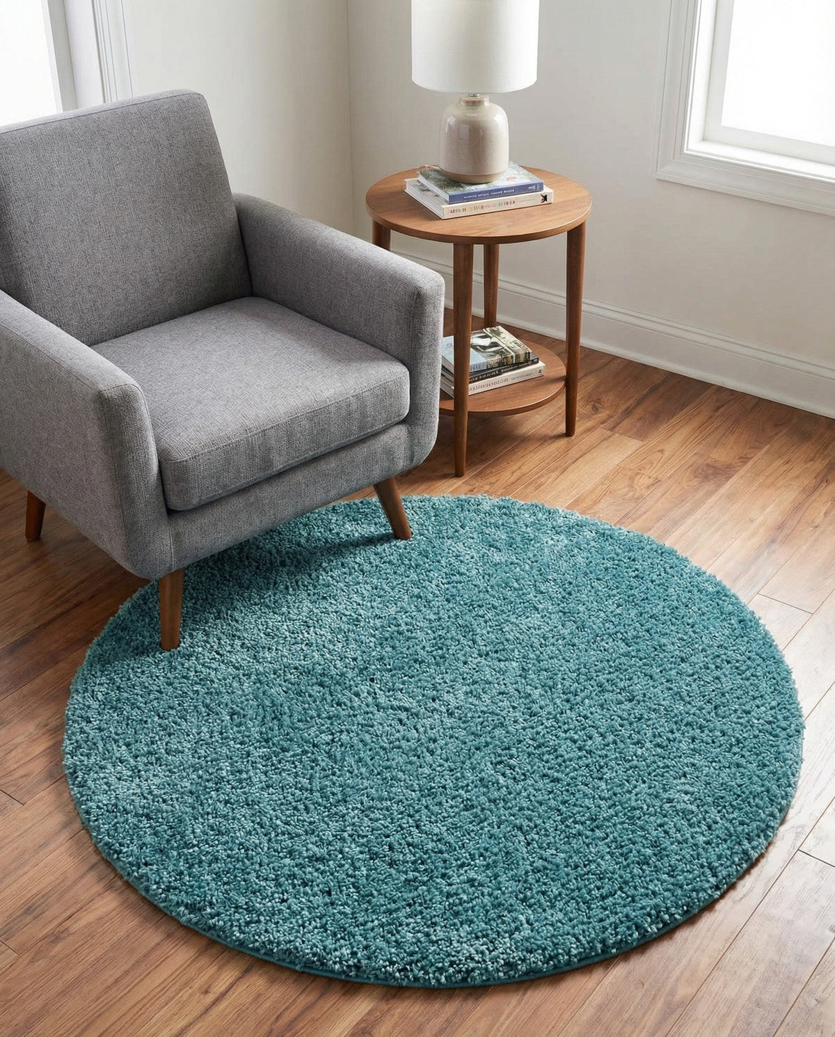Cozy Comfort Shag Collection Area Rug - Haven (Turquoise) Round Turquoise  lifestyle 43