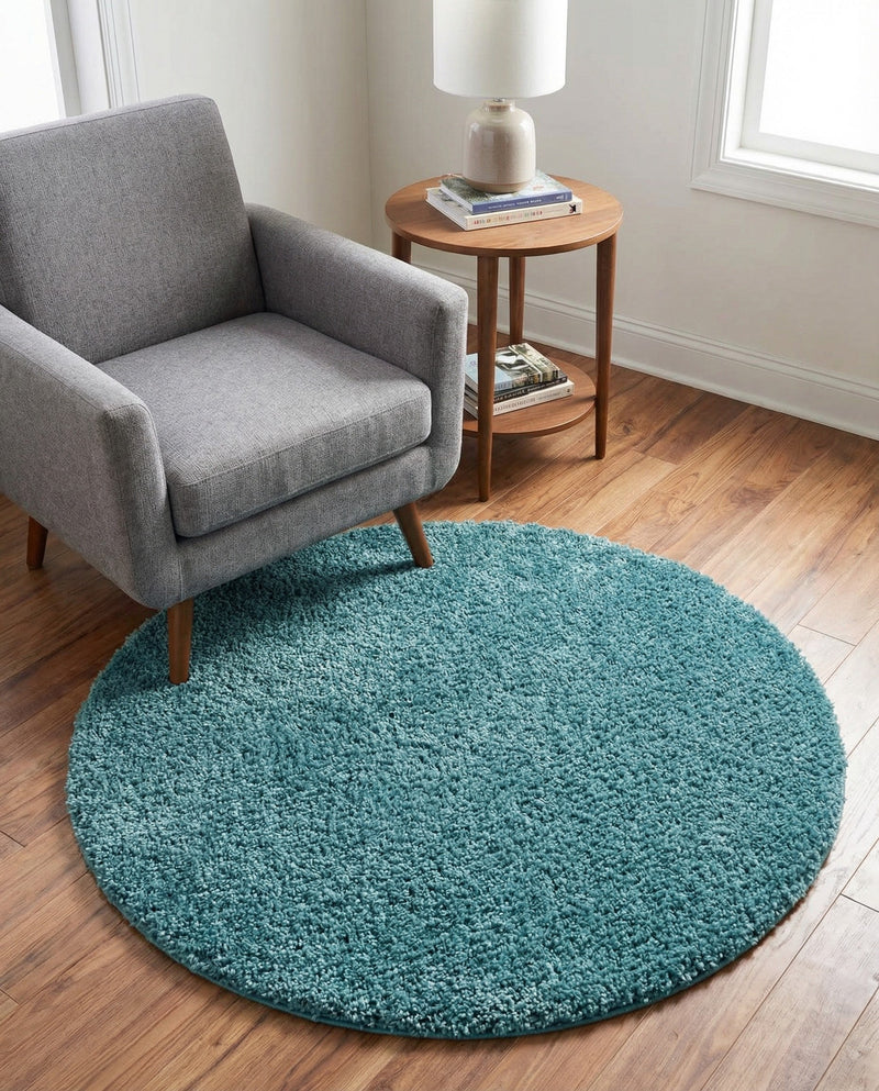 Cozy Comfort Shag Collection Area Rug - Haven (Turquoise) Round Turquoise  lifestyle 43
