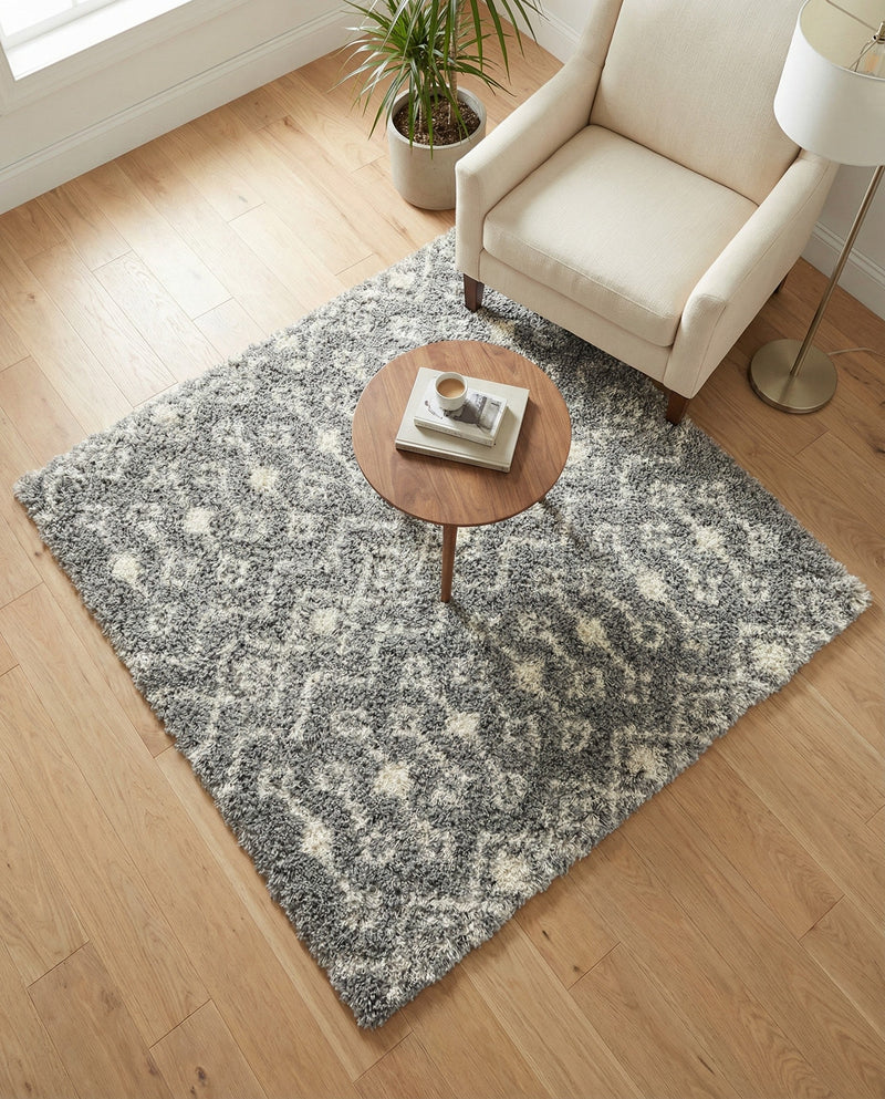 Berber Lattice Shag Collection Area Rug - Atlas (Gray) Square Gray  lifestyle 46