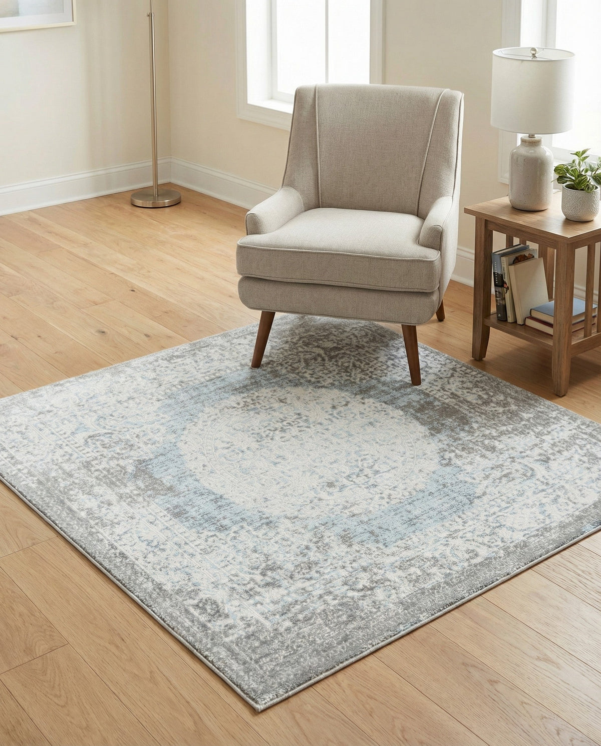 Rustic Charm Revival Collection Area Rug -  Meadowland Square Light Blue  lifestyle 137