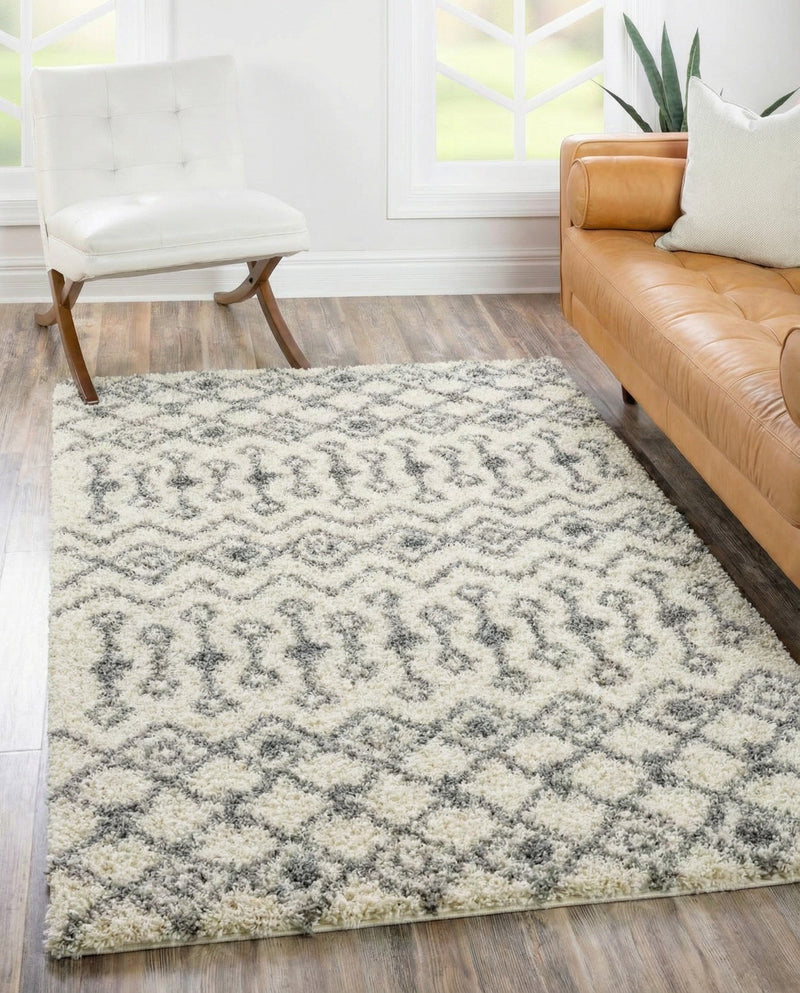 Berber Lattice Shag Collection Area Rug - Atlas (Ivory) Rectangle Ivory  lifestyle 7