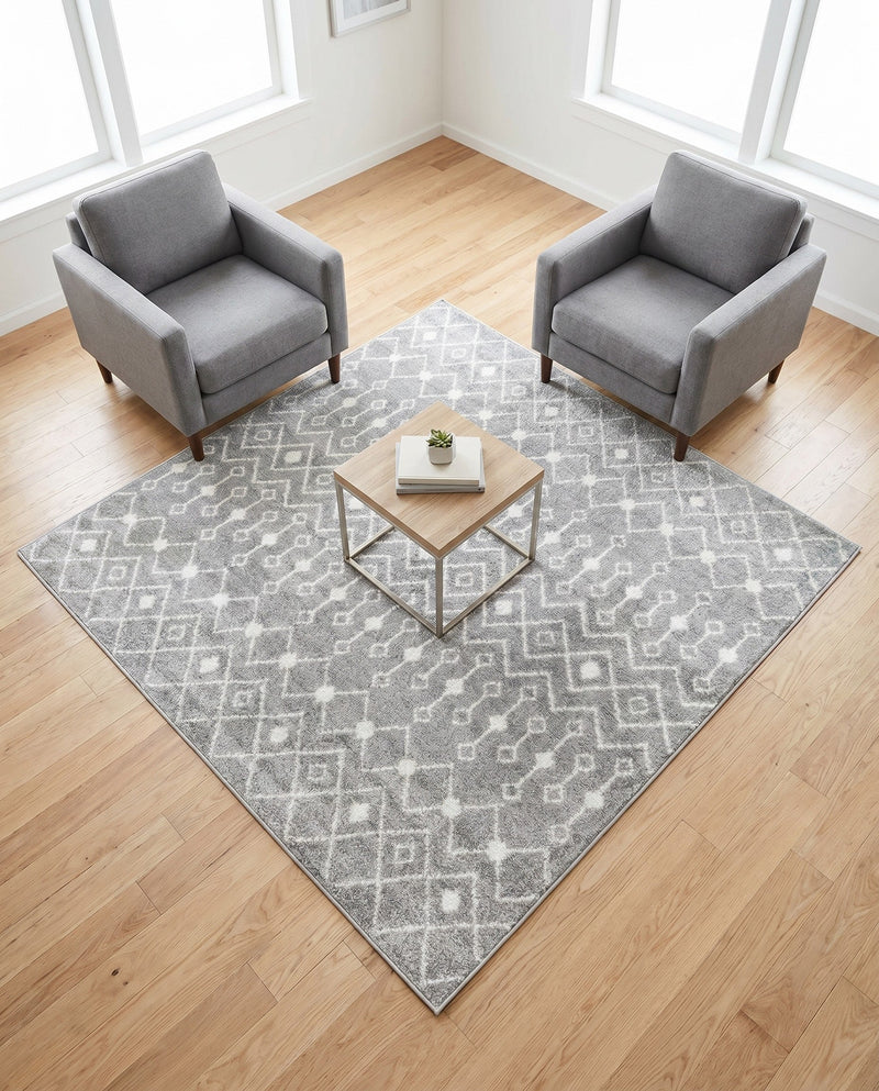 Mediterranean Lattice Collection Area Rug - Santorini (Gray) Square Gray  lifestyle 32
