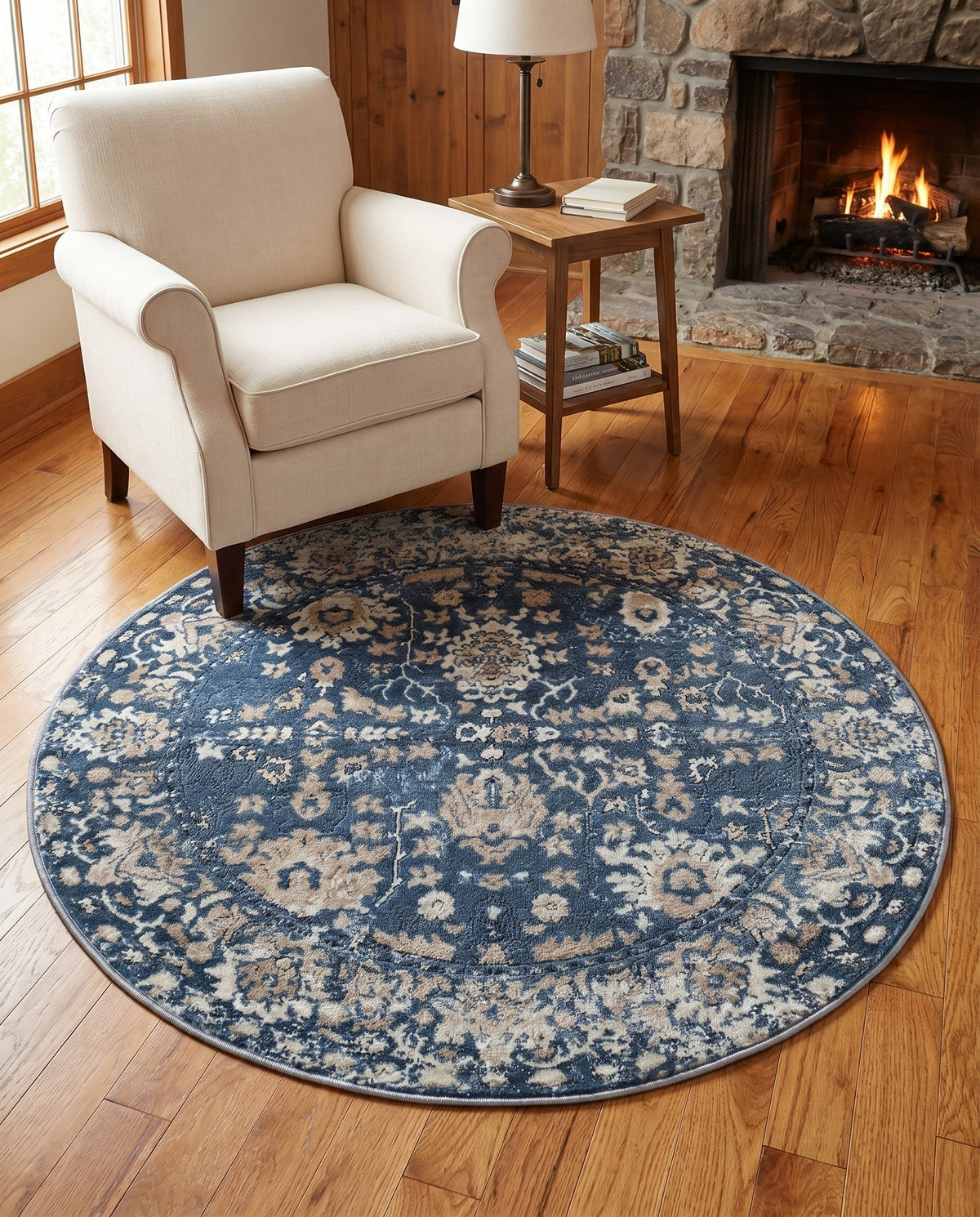 Cascade Range Collection Area Rug -  Shasta (Blue) Round Blue  lifestyle 124