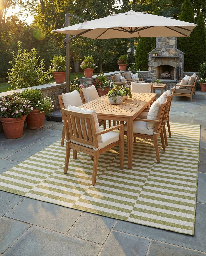 Seaside Stripes Collection Area Rug - Cabana (Green) Rectangle Green  lifestyle 14