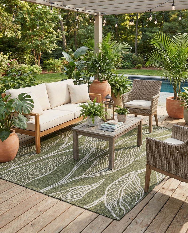 Seaside Blooms Collection Area Rug -  Evergreen (Green) Rectangle Green  lifestyle 27