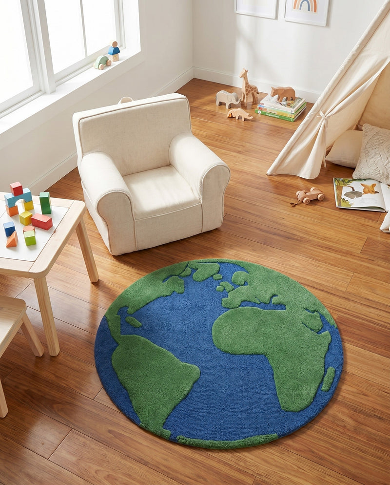 Whimsy Wonders Wool Collection Area Rug -  Island Round Blue and Green  lifestyle 8