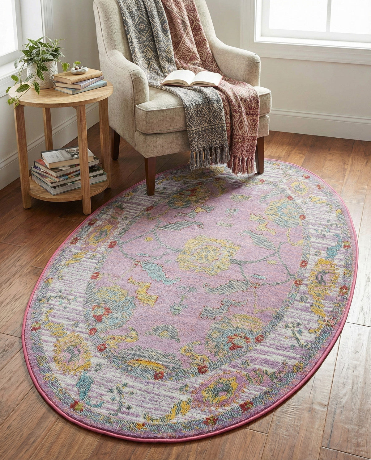 Arcadia Rugs Collection Area Rug - Eden (Pink) Oval Pink  lifestyle 83