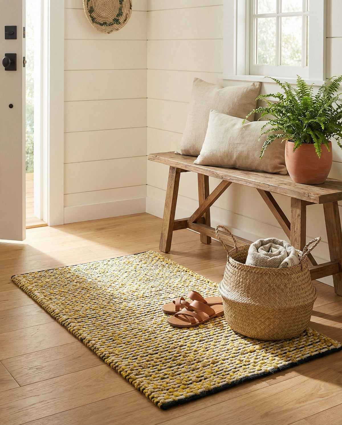 Coastal Haven Striped Jute Collection Area Rug - Marina Rectangle Yellow and Navy  lifestyle 32