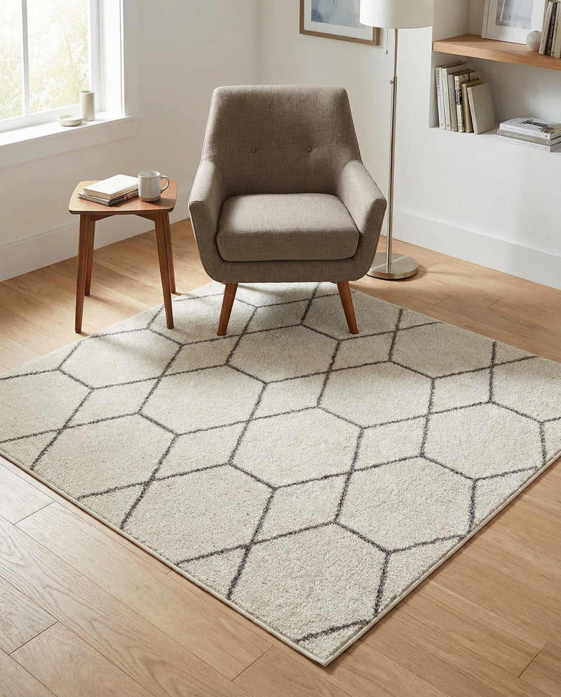 Trellis Mosaic Collection Area Rug - Arborville (Ivory) Square Ivory  lifestyle 47