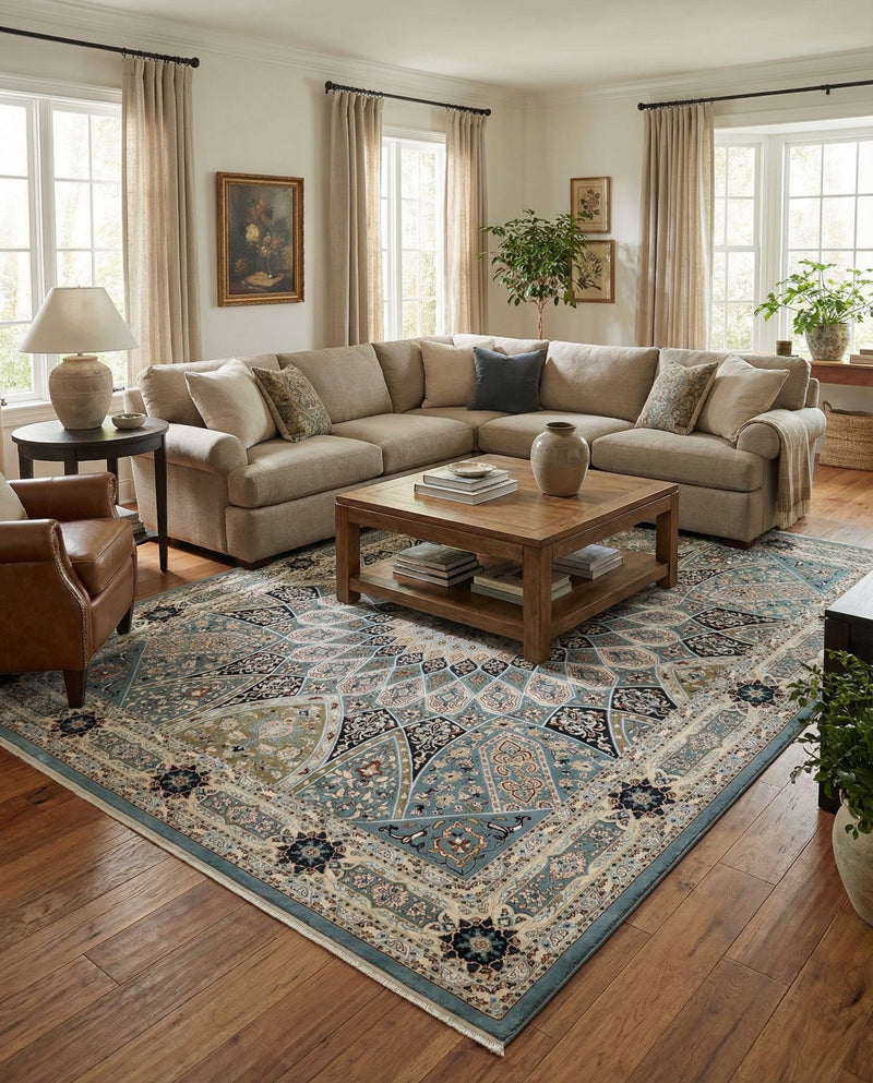 Persian Elegance Collection Area Rug -  Hamedan (Blue) Rectangle Blue  lifestyle 30