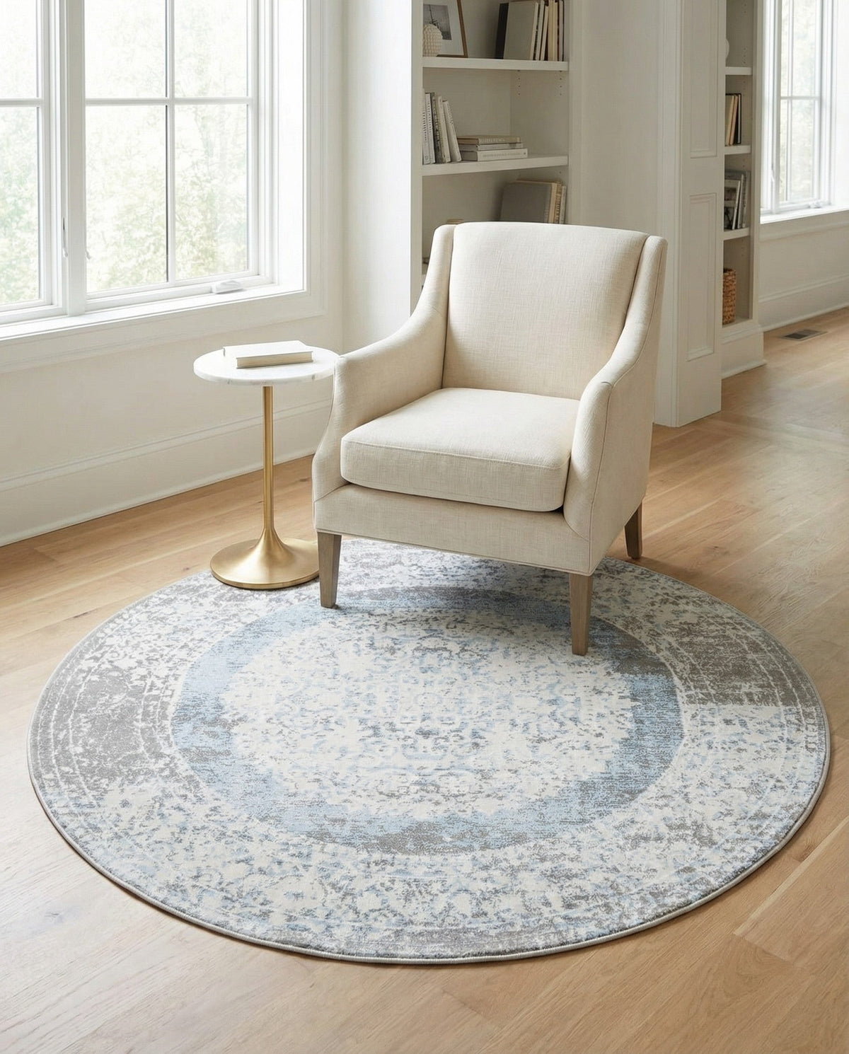 Rustic Charm Revival Collection Area Rug -  Meadowland Round Light Blue  lifestyle 145