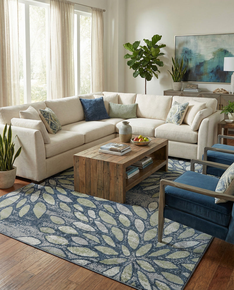 Savannah Elegance Collection Area Rug -  Riverfront Rectangle Navy Blue  lifestyle 17