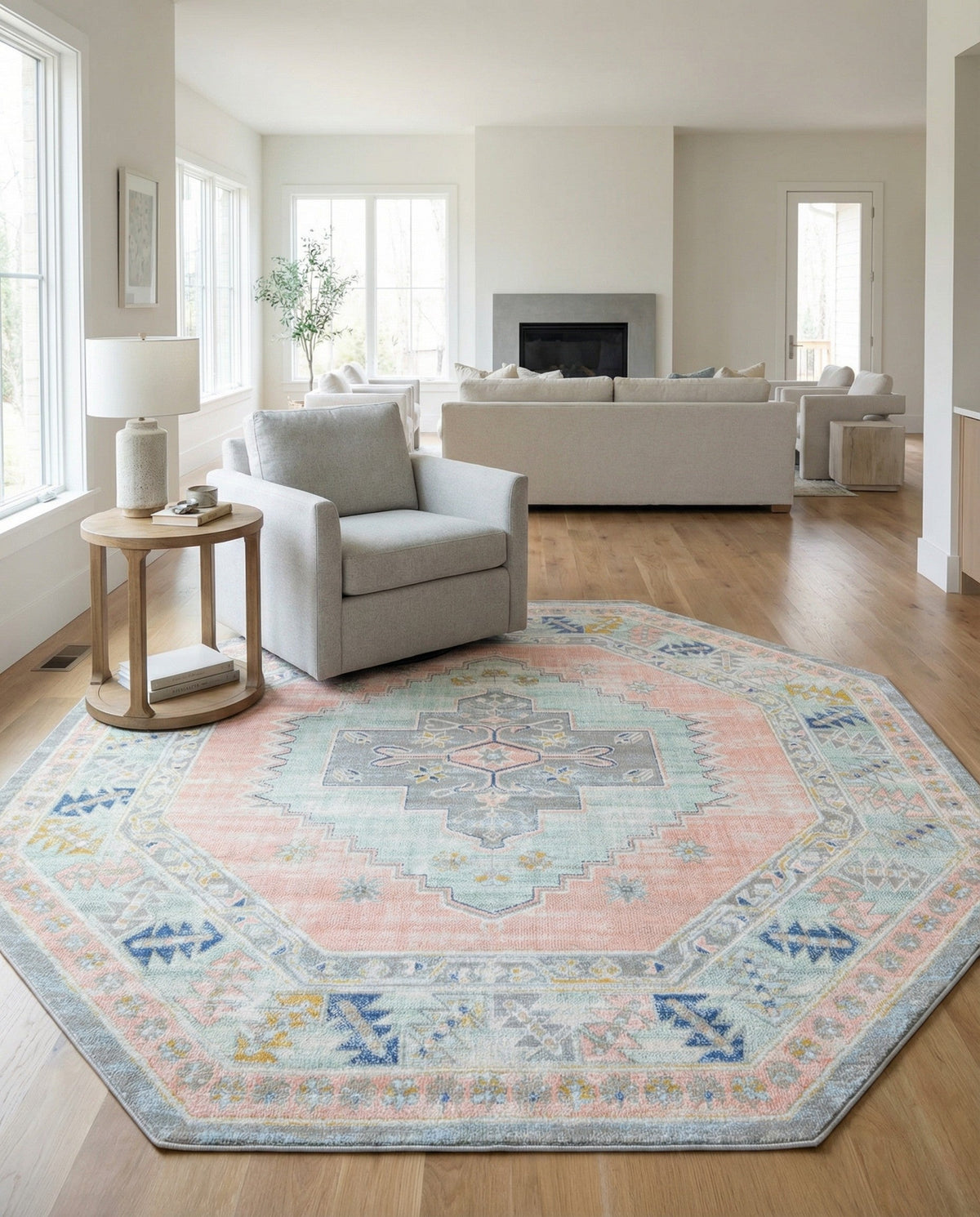 Savannah Series Collection Area Rug -  Augusta (Pink) Octagon Pink  lifestyle 112