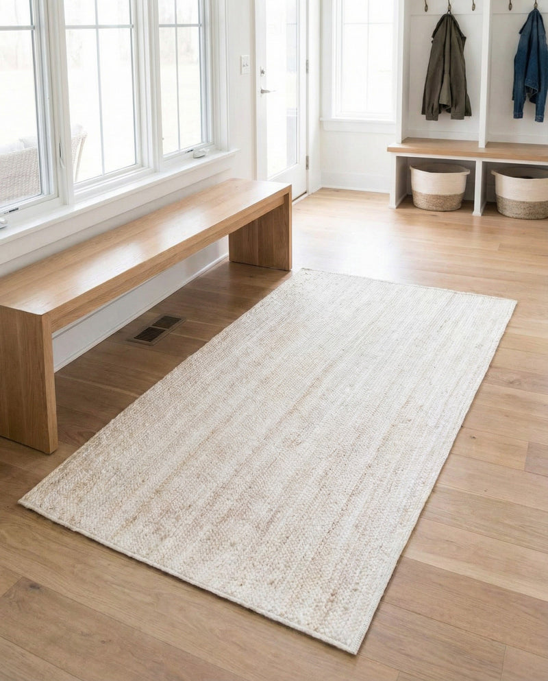 Woven Seaside Jute Collection Area Rug - Savannah (White) Rectangle White  lifestyle 11