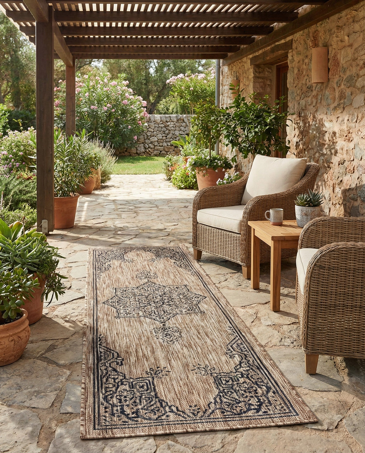 Patio Heritage Collection Area Rug -  Charleston (Beige) Runner Beige  lifestyle 61