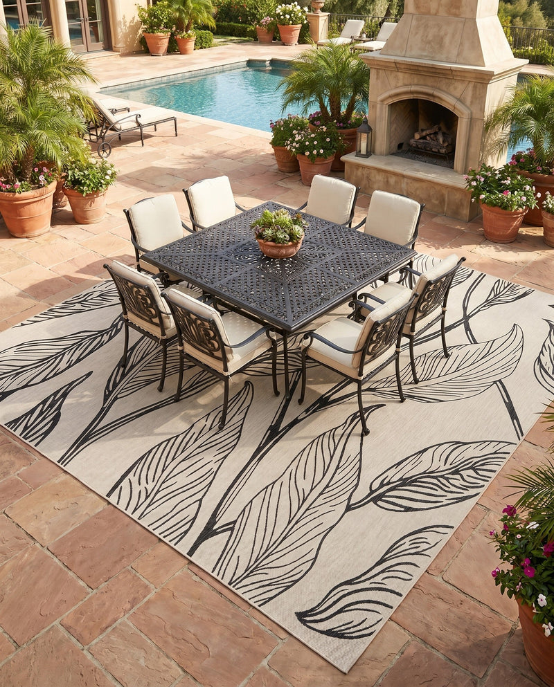Seaside Blooms Collection Area Rug -  Evergreen (Charcoal Ivory) Square Charcoal Ivory  lifestyle 44