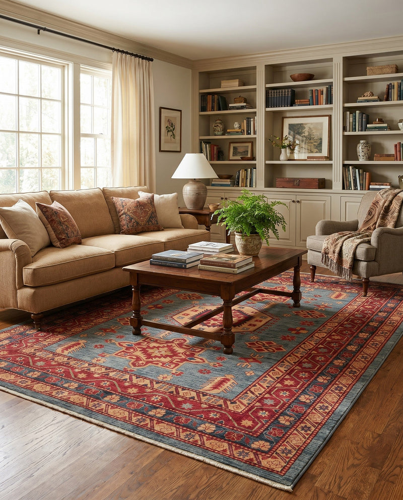Persian Elegance Collection Area Rug -  Bushehr Rectangle Light Blue  lifestyle 26