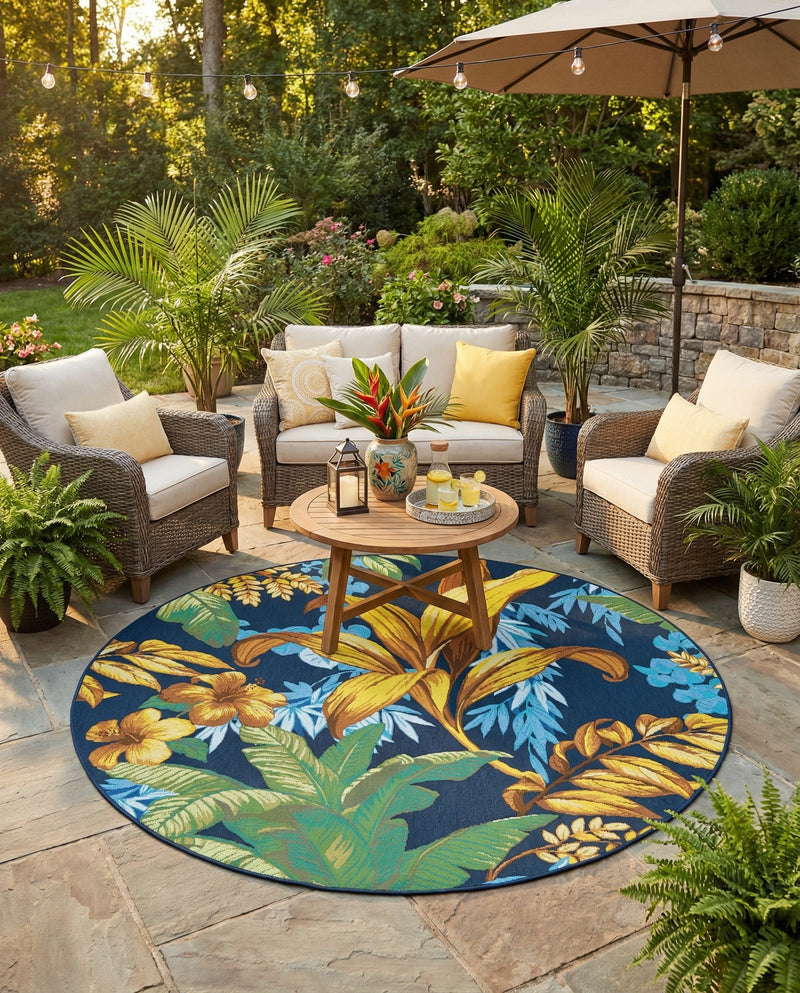 Seaside Blooms Collection Area Rug -  Grove Round Multi  lifestyle 49