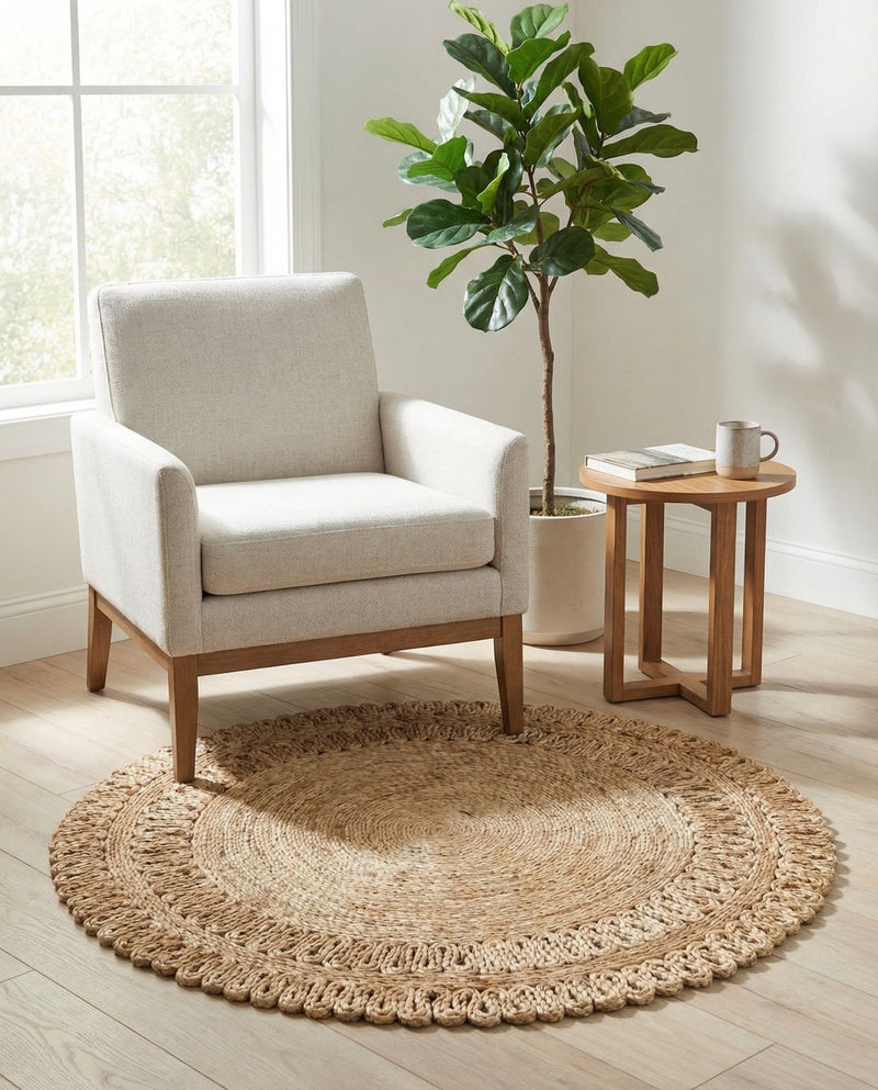 Woven Seaside Jute Collection Area Rug - Seaside Round Natural  lifestyle 14
