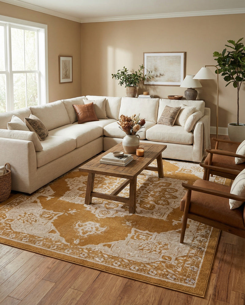 Eden Oasis Collection Area Rug -  Tranquility (Yellow) Rectangle Yellow  lifestyle 13