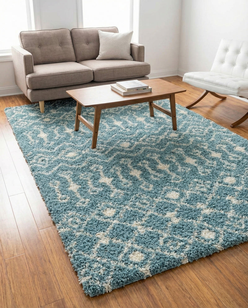 Berber Lattice Shag Collection Area Rug - Atlas (Light Blue) Rectangle Light Blue  lifestyle 9
