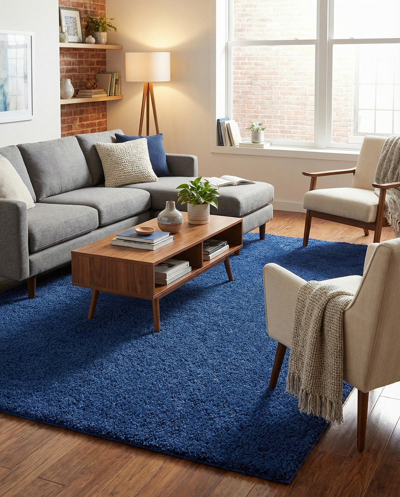 Solid Shag Seaside Collection Area Rug - Azure Cove (Navy Blue) Rectangle Navy Blue  lifestyle 27