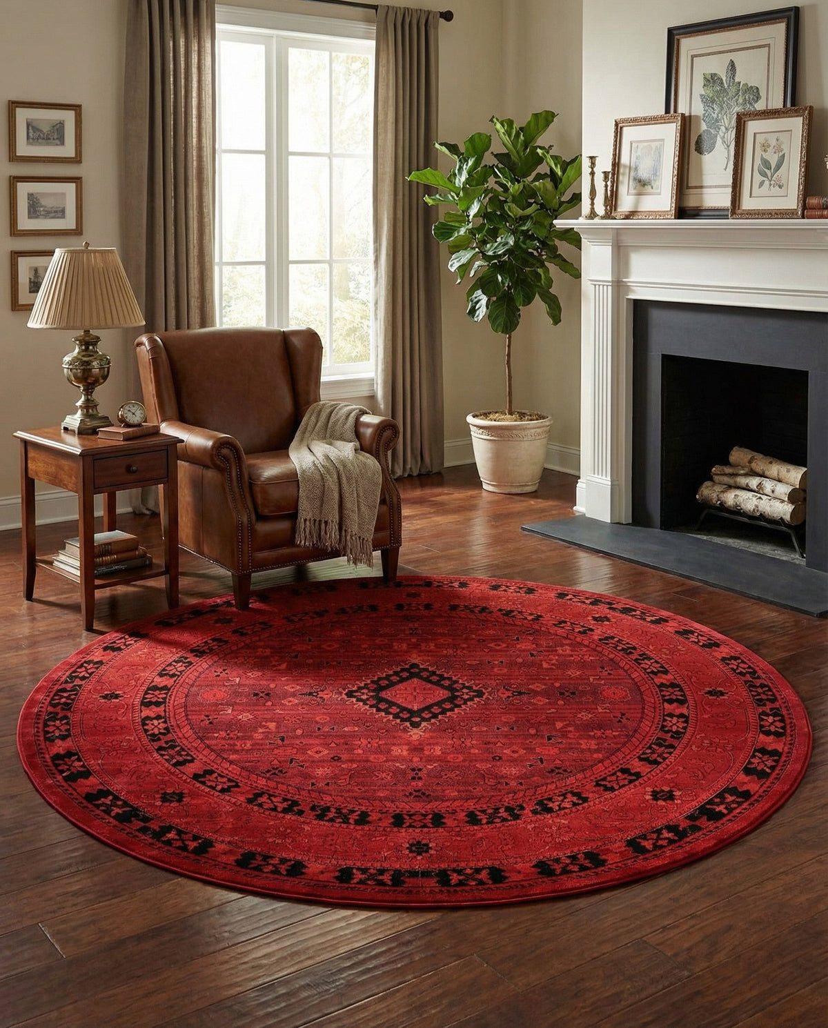 Samarkand Elegance Collection Area Rug -  Zarafshan Round Red  lifestyle 95