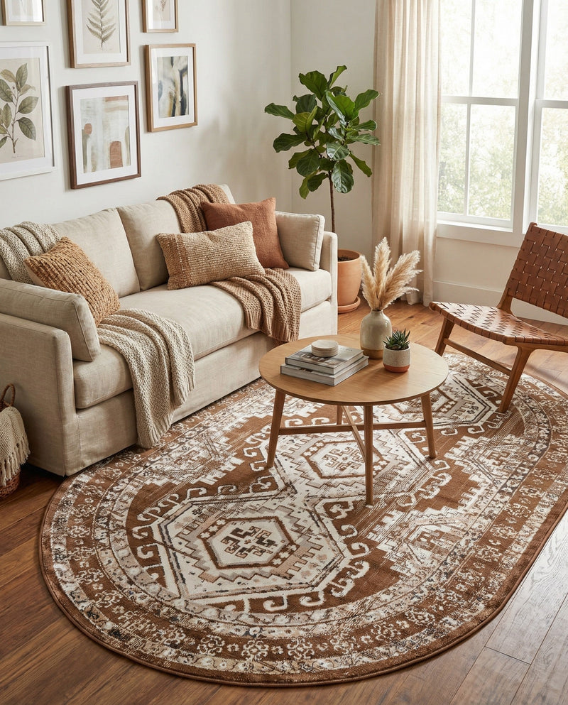 Savannah Elegance Collection Area Rug -  Tybee (Brown) Oval Brown  lifestyle 57