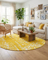 Brighton Stripes Collection Area Rug - Sussex (Yellow) Round Yellow  lifestyle 18