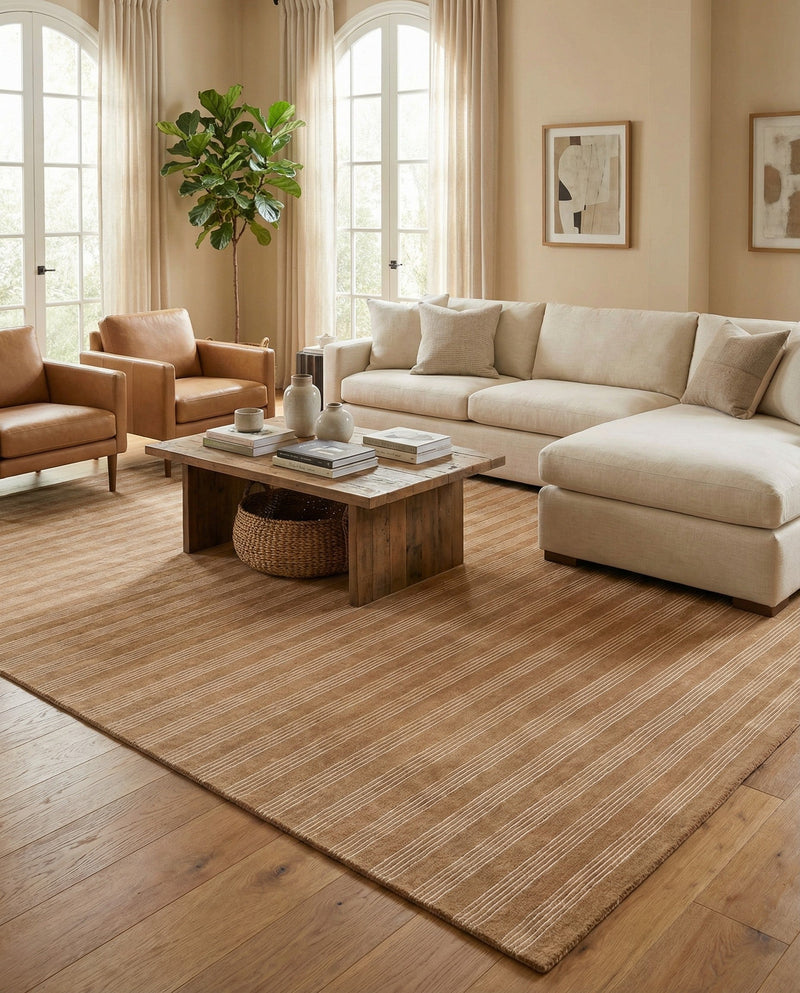 Hampton Stripes Wool Collection Area Rug - Montauk Rectangle Latte Brown  lifestyle 53
