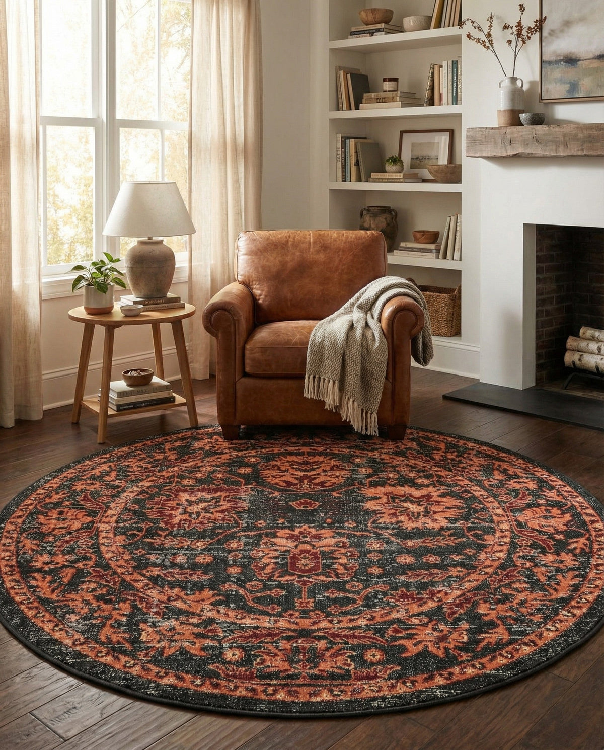 Geneva Terrace Collection Area Rug -  Lausanne Round Black  lifestyle 173