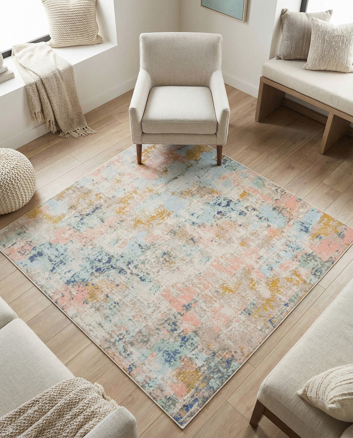 Lagoon Oasis Collection Area Rug -  Seagrass Square Multi  lifestyle 100