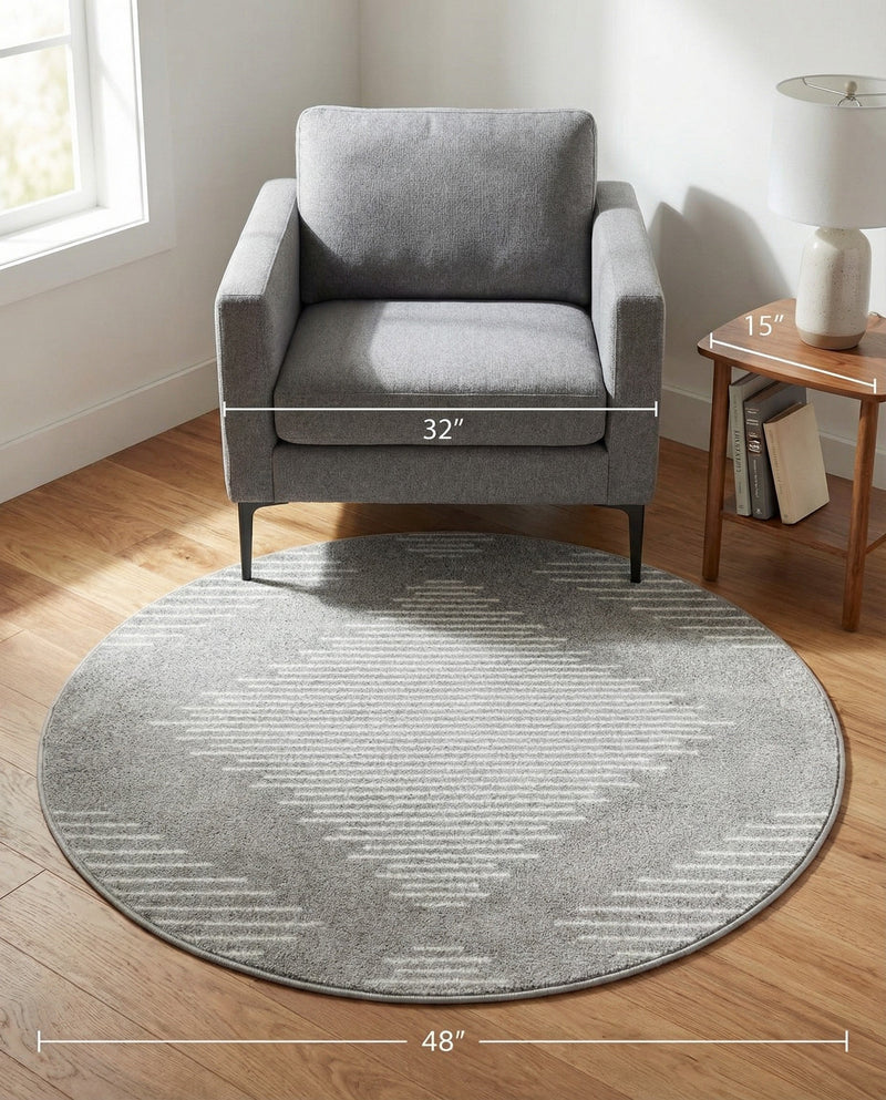 Seychelles Stripes Collection Area Rug - Mahe (Gray and Ivory) Round Gray and Ivory  lifestyle 52
