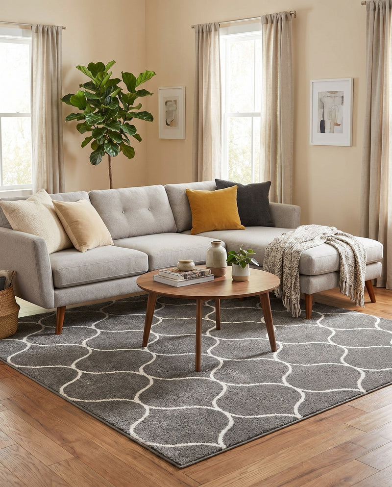 Trellis Mosaic Collection Area Rug -  Pergolatown (Dark Gray) Square Dark Gray  lifestyle 73