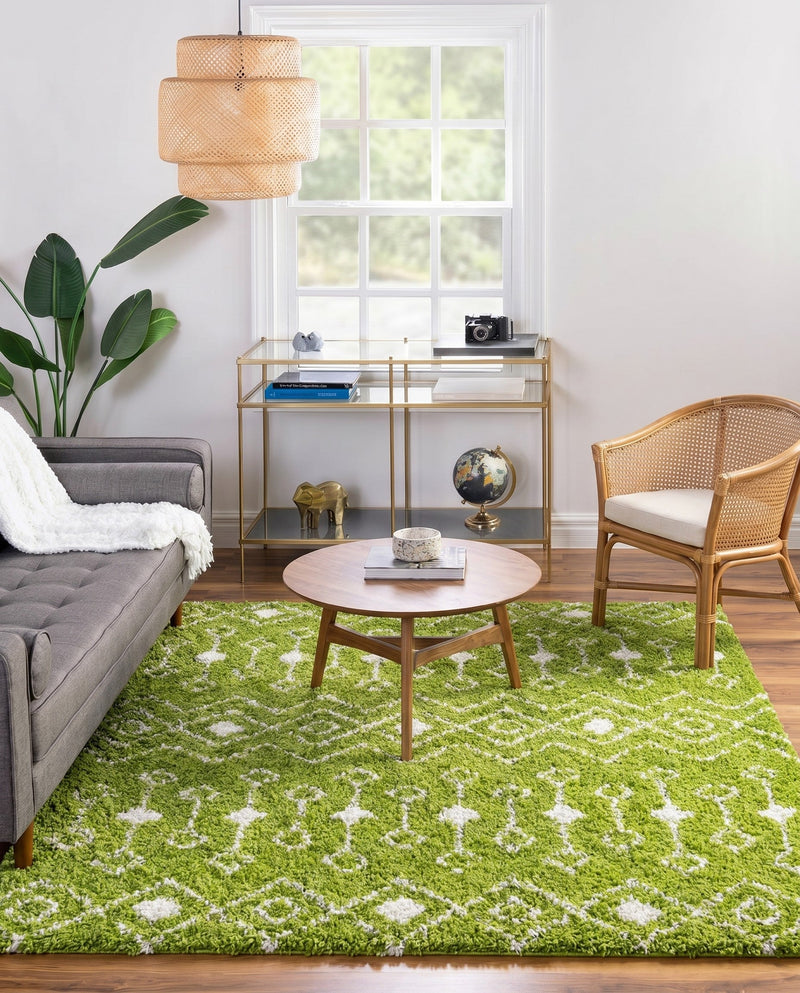Berber Lattice Shag Collection Area Rug - Atlas (Green) Square Green  lifestyle 71