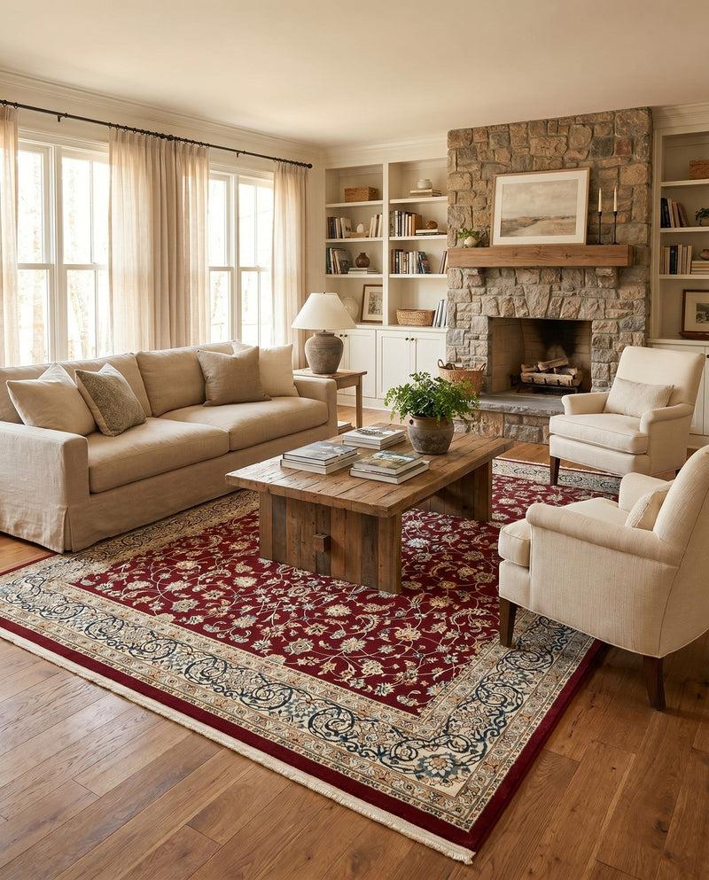 Persian Elegance Collection Area Rug -  Ardabil Rectangle Burgundy  lifestyle 22