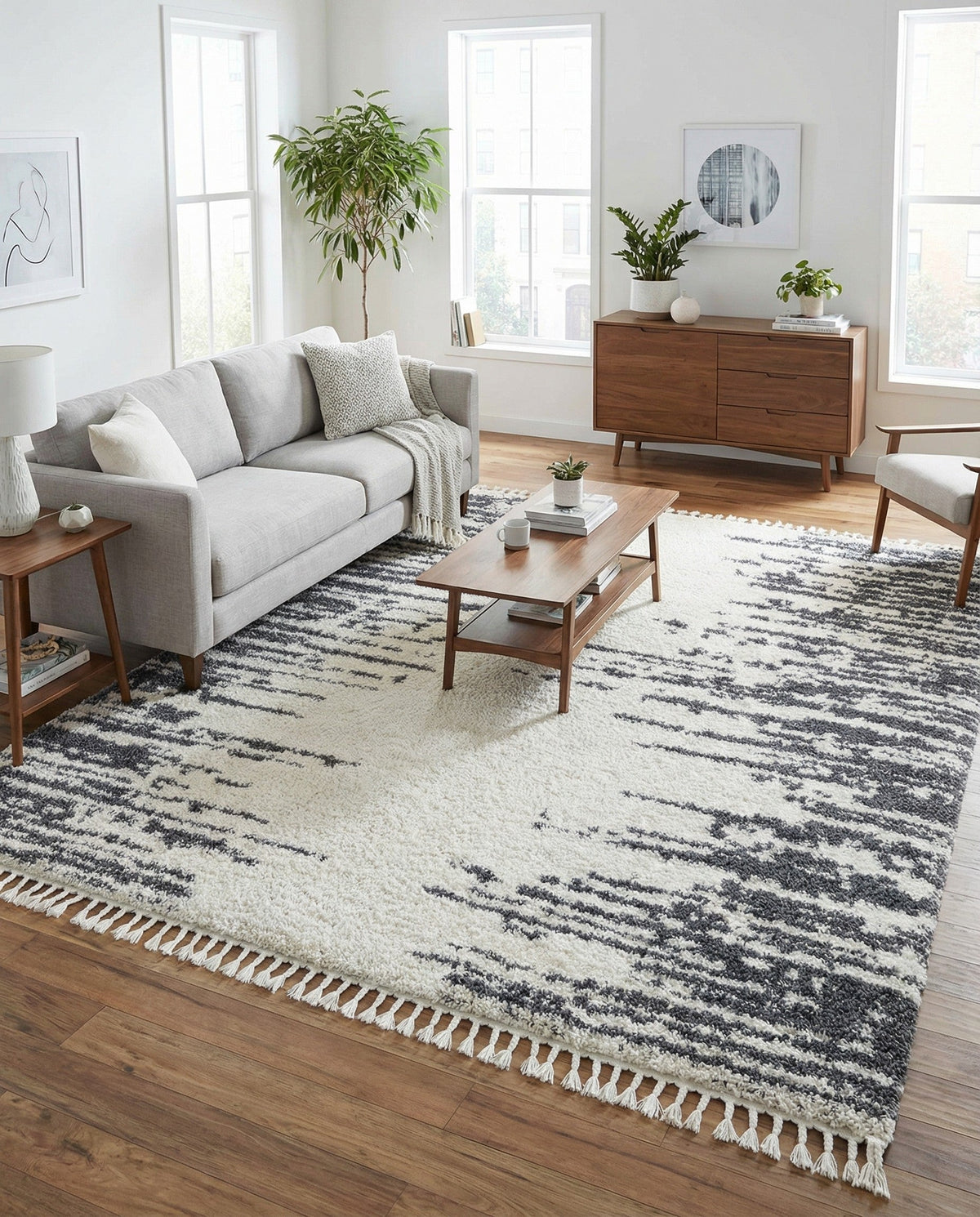 Tranquil Tides Shag Collection Area Rug - Marina Square White  lifestyle 135