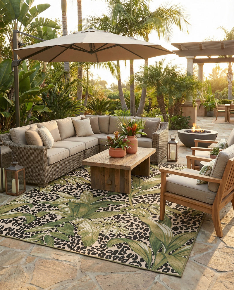 Seaside Blooms Collection Area Rug -  Lotus Rectangle Green  lifestyle 20