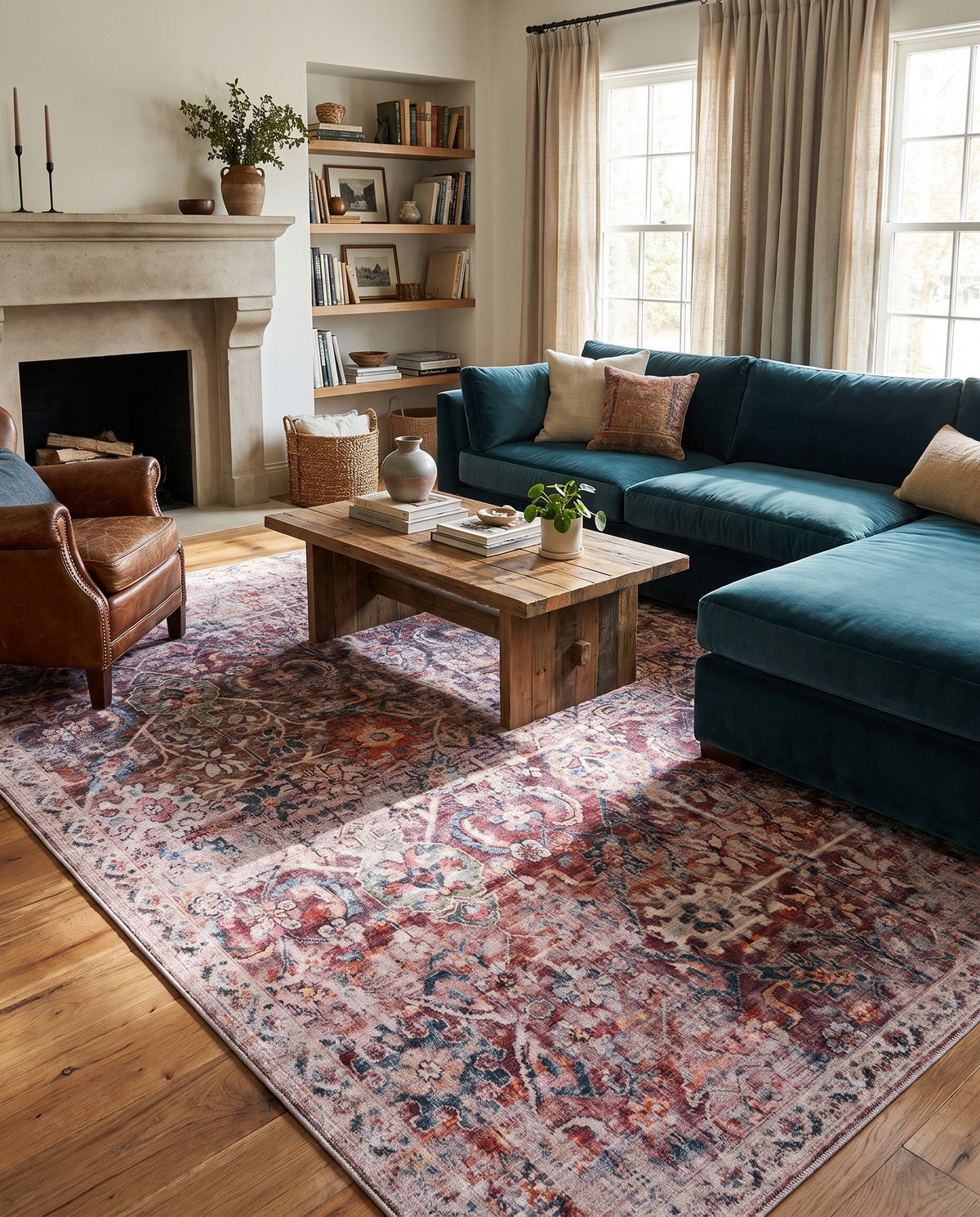 Vintage Memories Collection Area Rug -  Flashback Rectangle Ivory and Pink  lifestyle 10