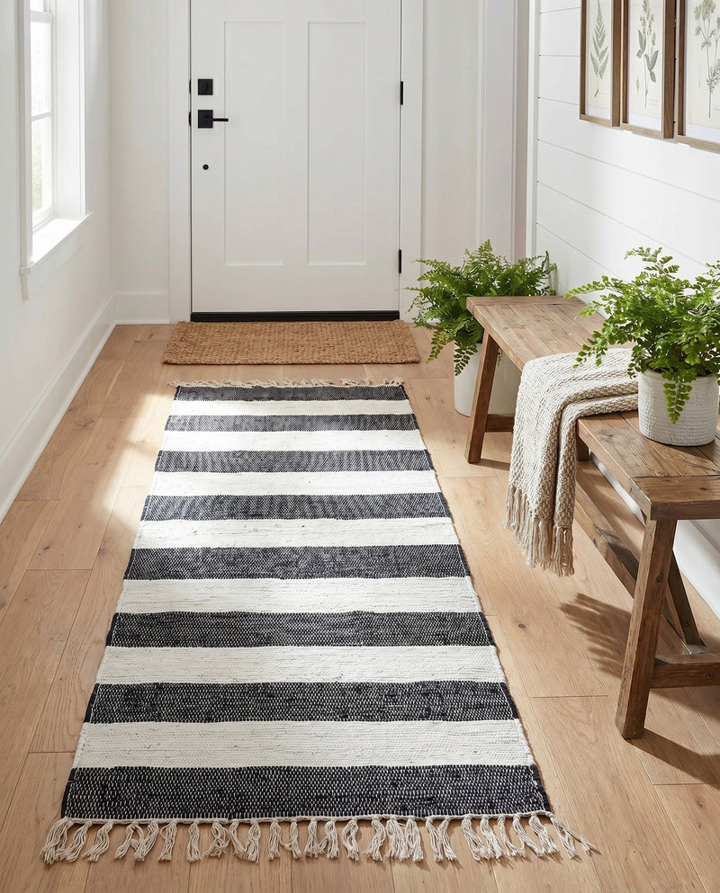 Tassel Trail Collection Area Rug - Pathway (Navy Blue) Runner Navy Blue  lifestyle 67