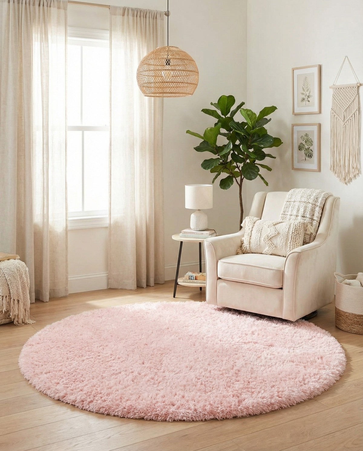 Eternal Plush Oasis Collection Area Rug -  Tranquility (Pink Lace) Round Pink Lace  lifestyle 36