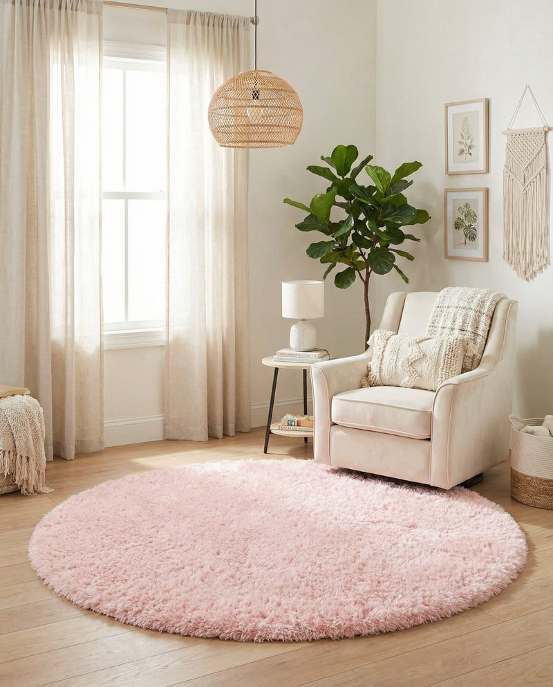 Eternal Plush Oasis Collection Area Rug -  Tranquility (Pink Lace) Round Pink Lace  lifestyle 36