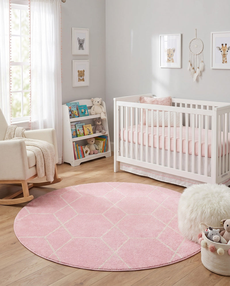 Trellis Mosaic Collection Area Rug - Arborville (Light Pink) Round Light Pink  lifestyle 61